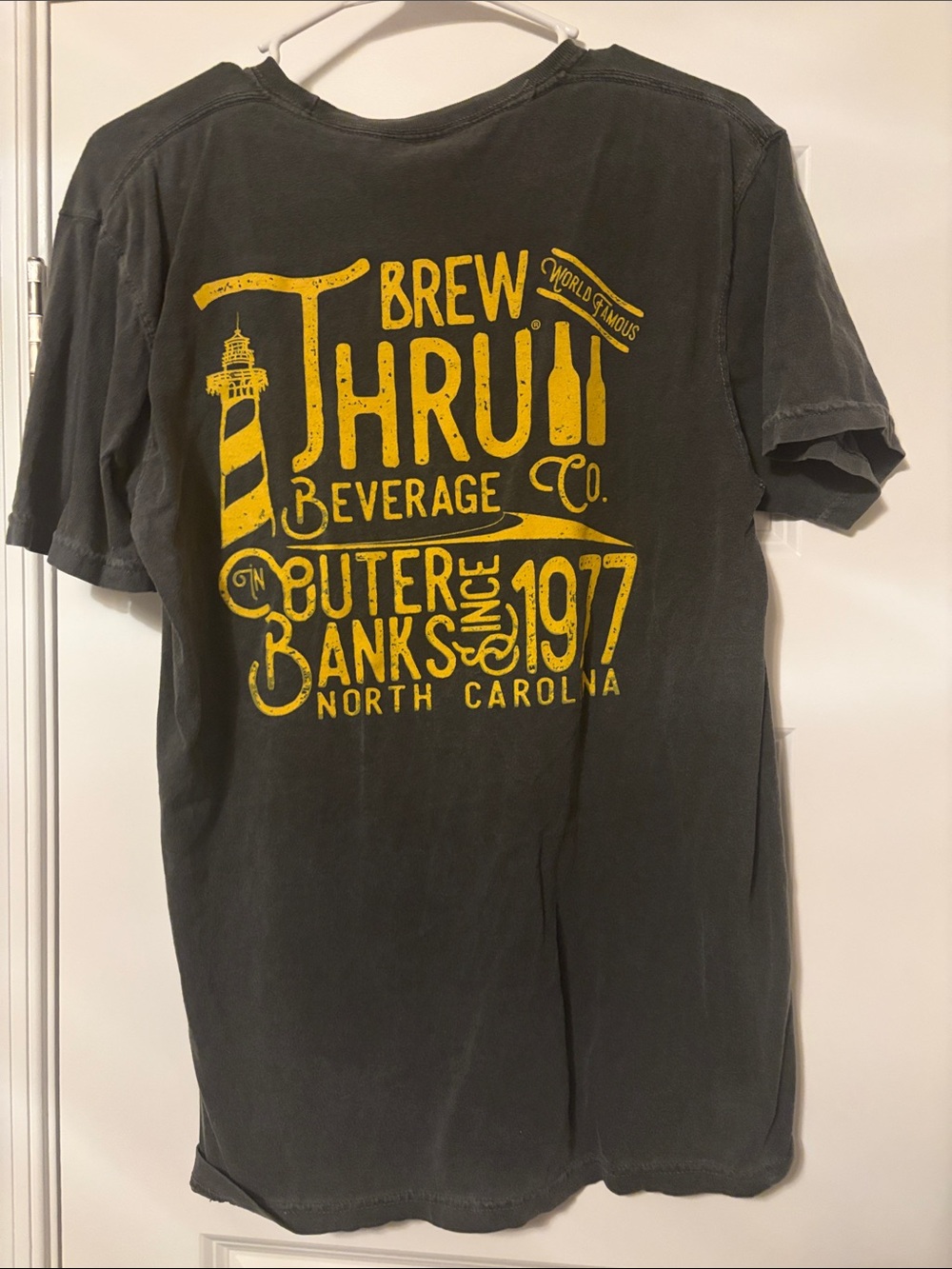 Brew Thru Men's Charcoal Graphic Tee - Yellow Print